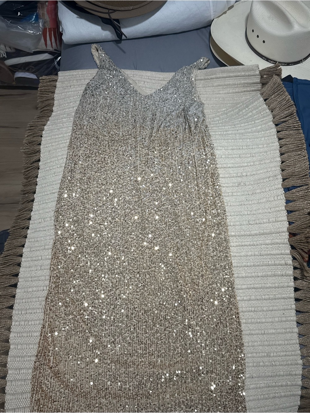 Chelsea & Violet Champagne Sequin Midi Slip Dress